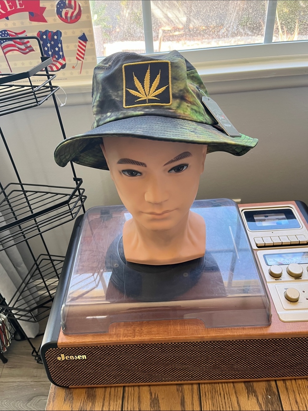 Unbranded Green Tie-Dye Bucket Hat with Gold Leaf Patch
